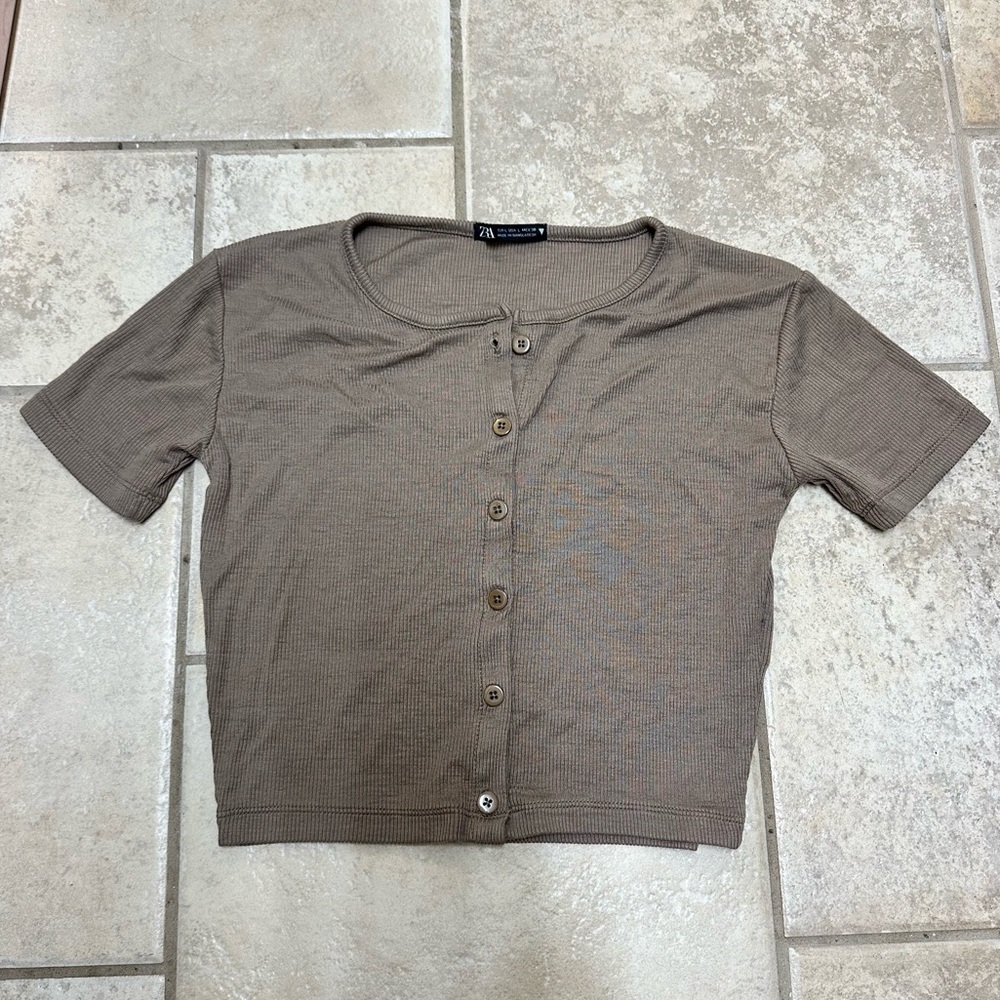 Zara Taupe Button-Down Women's Shirt
